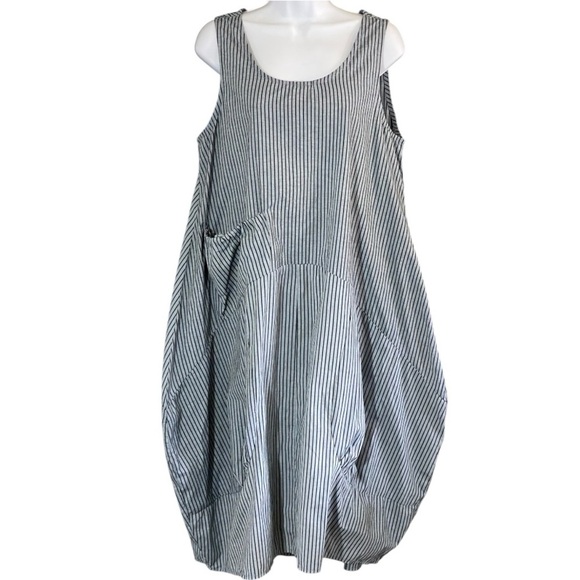 TULIP Dresses & Skirts - Lagenlook Bubble Midi Dress Striped Pockets Lightweight Farmhouse Chic Art Wear
